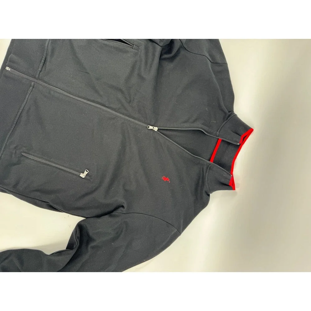 Polo Ralph Lauren Performance Track Jacket Men‎ XL Black Red Trim Stripe Zip